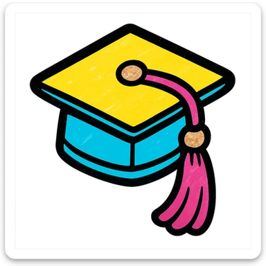 black graduation cap with rose gold tassel, feminine style, glitter accents sticker