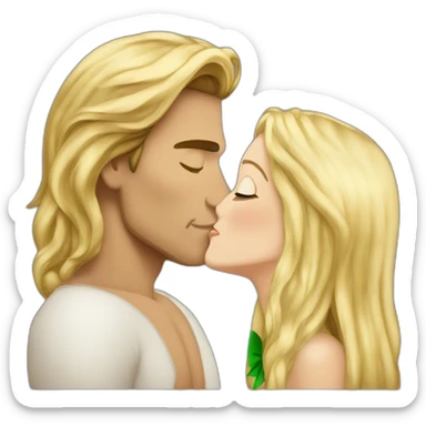 Antonio banderas kiss with a blond woman with green eyes and very long hair sticker