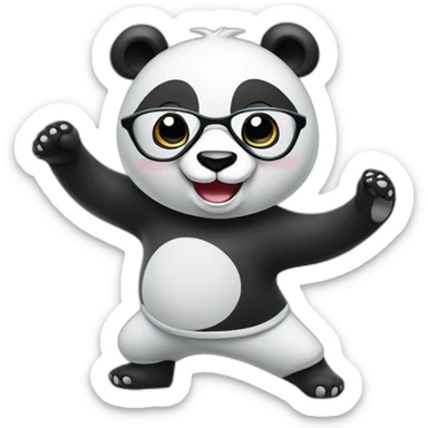 a smiling panda bear with glasses doing tai chi sticker