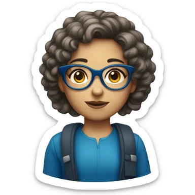 Corley haired girl with dark blue spectacles  sticker