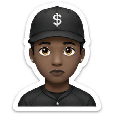 Black goth man with backwards baseball cap sticker