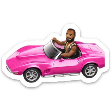 Mr t driving a Barbie corvette sticker