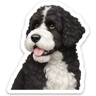 black face Portuguese water dog with white chin and chest sticker