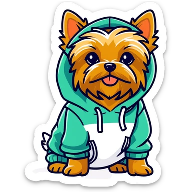 Yorkie wearing hoodie sticker