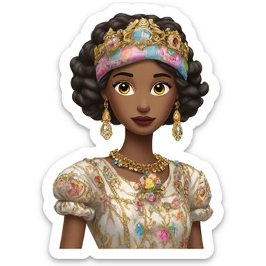 Dolce and Gabbana Italian model with dark hair and headband with colourful pastel ornament and golden detais  sticker