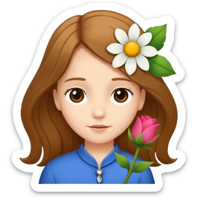 Ein braunhaariges Mädchen (glatte Haare ) mit einen Blume hinter dem ohr lange haare zur Seite kuckend  sticker