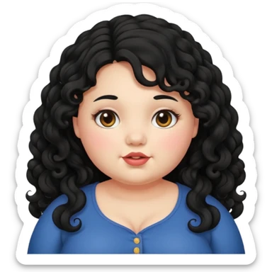 Curly long black haired chubby fair girl sticker