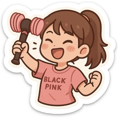 cute and healthy BLACKPINK fan with good stamina, holding a BLACKPINK lightstick, pink accents, chibi stickers style sticker