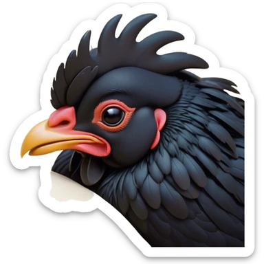 Meme-Worthy Cute Sleeping Black Rooster Portrait Emoji, Head resting peacefully with a contented smile, showcasing a robust build and a luxuriously soft pure black plumage, eyes shut in a serene, restful nap, Simplified yet hilariously adorable features, highly detailed, glowing with a soft, drowsy light, high shine, relaxed and utterly lovable, stylized with an air of playful laziness, bright and heartwarming, soft glowing outline, capturing the essence of a comically sleepy rooster, so meme-worthy it feels like it could instantly become the next viral sensation of adorable slumber! sticker