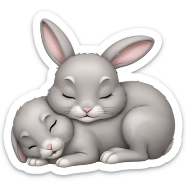 Meme-Worthy Cute Sleeping Grey Rabbit Portrait Emoji, Head resting peacefully with a contented smile, showcasing a delightfully compact build and a luxuriously soft grey fur, eyes shut in a serene nap, Simplified yet hilariously adorable features, highly detailed, glowing with a soft, drowsy light, high shine, relaxed and utterly lovable, stylized with an air of playful laziness, bright and heartwarming, soft glowing outline, capturing the essence of a comically sleepy bunny, so meme-worthy it feels like it could instantly become the next viral sensation of adorable slumber! sticker