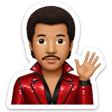 Lionel Richie with dark brown hair, red sequin outfit sticker