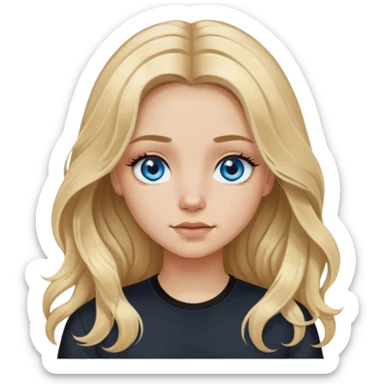 blonde polish girl, long and wavy dirty blonde hair in a middle part, long eyelashes, blue eyes, black shirt  sticker