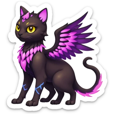 Black Dark Nocturnal Neon-glowing Abyssal Nightly Abyss-Cat-Gryphon-Fakémon Creature (full body) sticker
