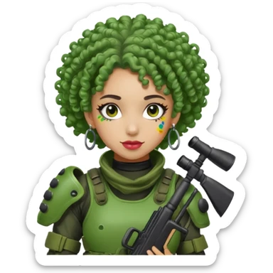 green curly haired painitball player with big earrings guy shot with colors sticker