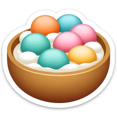 Winter Solstice Tangyuan with colorful appearance for Dongzhi Festival, simplified emoji style with bold outlines and bright colors, cartoon style traditional winter dessert sticker