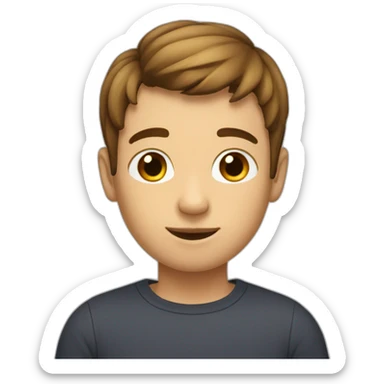 boy with short brown curtain hair cut and a square head sticker