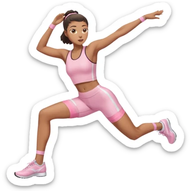 Mixed-race athletic woman with bronzed skin, slim thick, wearing pastel pink cycling shorts, stretching hamstrings sticker