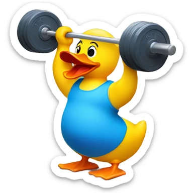 a rubber duck lifting weights, side view sticker
