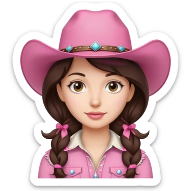 brunette girl with pink cowgirl hat  sticker