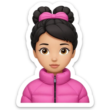 A caramel skinned girl that’s has puffy black hair with her hair up skinny and wears a pink puffer coatb sticker