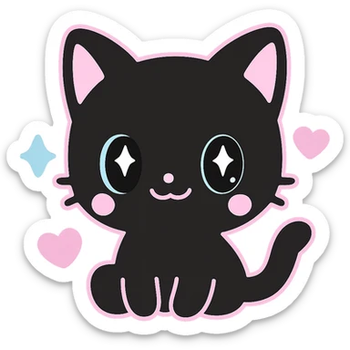 kawaii style magical gothic animal inspired by BLACKPINK, cute face, black fur with pink highlights, sparkling eyes, heart and star accents, playful and glamorous sticker