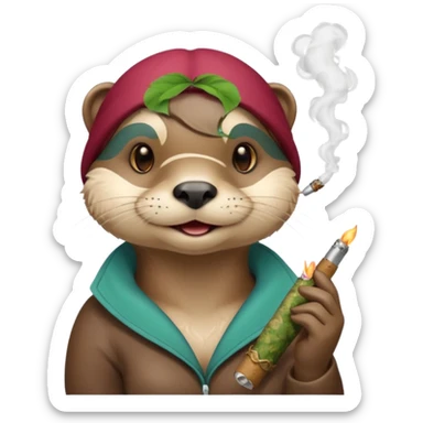 Cute female Otter smoking a while cannabis joint sticker