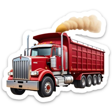 Kenworth T909 (2022) – Cinematic-realistic Kenworth T909 grain truck, its deep red cab gleaming under the scorching Australian sun. The massive trailer is filled to the brim with golden wheat, rolling down dusty farm roads, leaving a faint trail of chaff in its wake. sticker