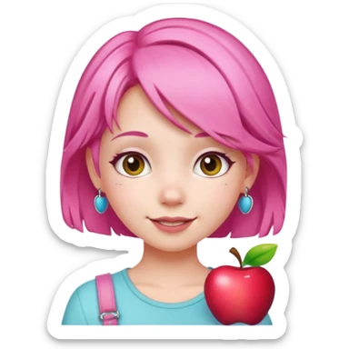 cute pink haired girl with cheerful pose and cute accessories. apple emoji style sticker