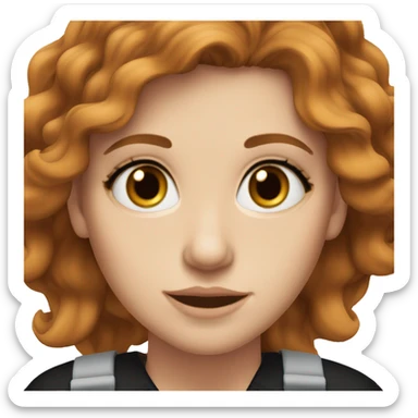 white girl. long wavy auburn hair. Slanted eyes. Black Scrubs. Makeup sticker