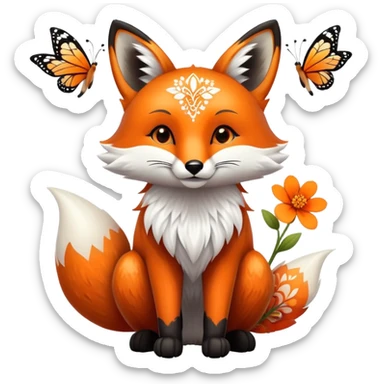Fox with butterfly wings and flower patterns on fur sticker