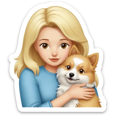 blonde hugs a one spitz dog sticker