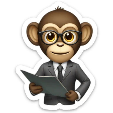monkey professor with suit holding a chart with 2 hands with beard sticker