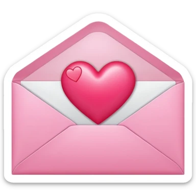envelope with a heart sticking out of it in y2k style, the heart is bright reddish pink and glossy sticker
