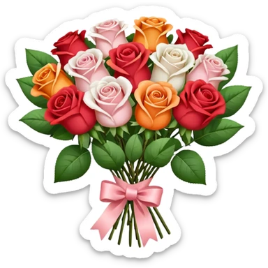 light pink Bouquet of red orange pink white roses in package sticker