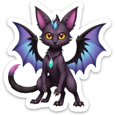 Dark gloomy gothic Black edgy cute Noivern-Noibat-Purloin-Torracat-Lykoi-Caracal-cat-Fakemon-fusion-hybrid-creature with an imp tail  sticker