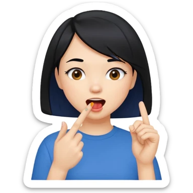 Chicas con pelo negro y corte bob haciendo que se muerde uno de sus dedos de manera picara, puedes hacer que se muerda el dedo sin sacar la lengua gua sticker