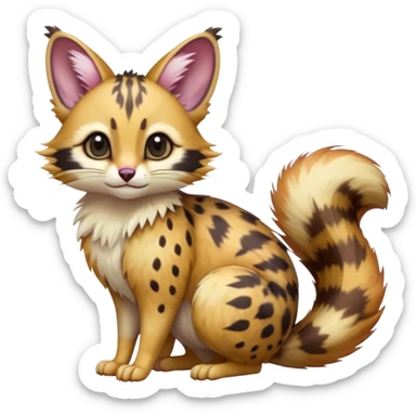 Colorful-Gradients-colored cute realistic fur with random dark markings beautiful elegant pretty precious cute  Fakémon-Pokémon-opossum-feline-serval-caracal-chinchilla-Furret-Minccino-hybrid-creature with a big fluffy bushy tail (full body) sticker