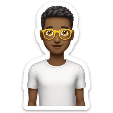 Joven con lentes tipo s en horizontal con copete amarillo ojos castaños y piel blanca sticker