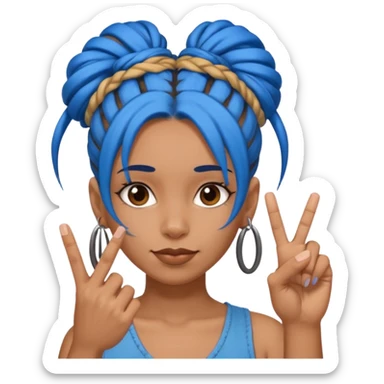 brown girl with blue dreads in a bun giving peace sign and middle finger sticker