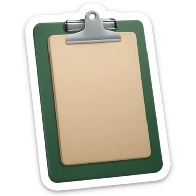 dark green clipboard with light beige paper sheet, minimalism, no text, Apple emoji style sticker