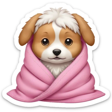 Dog wrapped in a comfy pink blanket sticker