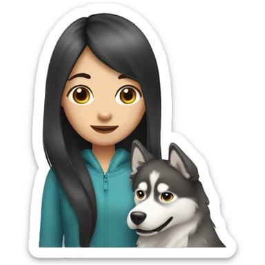 Long hair Asian Girl with husky dog sticker
