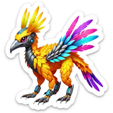  exotic futuristic warm-colored modern colorful neon-colored cyber-Fakémon-Digimon-Trico-creature sticker