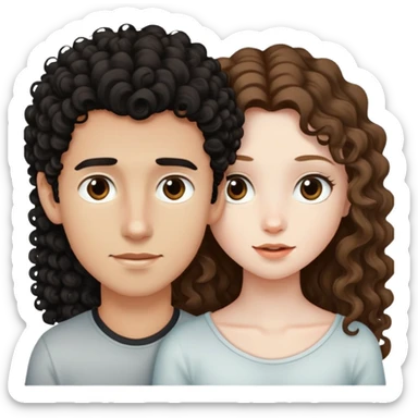 long light brown hair girl with pale skin and boy with black curly hair and tanned skin looking at each other sticker