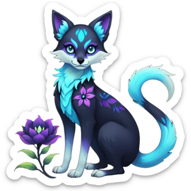 Multicolored gloomy glowing bioluminescent dark edgy gothic spooky cool badass pretty cool elegant realistic floral exotic Falvie-Fionbri-fursona, full body sticker