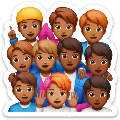 Cinematic Realistic BTS Pop Culture Emoji, featuring a dynamic, energetic portrayal of the acclaimed K-pop group rendered with vibrant textures and energetic, colorful lighting. sticker