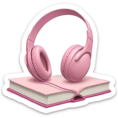 Light pink headphones laying on a closed light pink book sticker