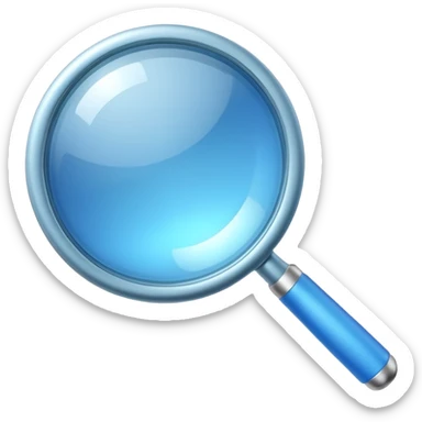 A 3D rendered magnifying glass, tilted right, frosted glass lens, glowing blue light, subtle shadows, purple background, high detail, cinematic lighting, app icon style sticker