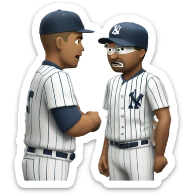 Baseball General manager angrily negotiating with a Latino player in pinstripes sticker