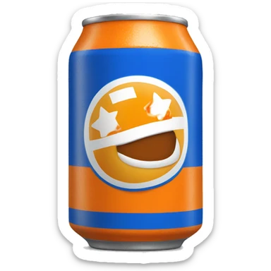 Blue Fanta can with Greek flag printed. An orange next to it sticker
